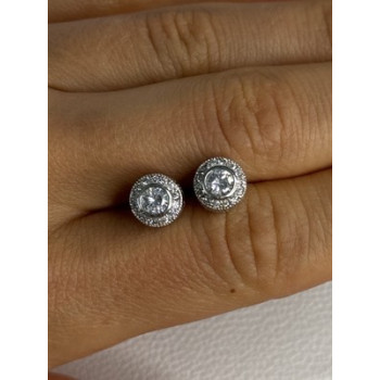 Shiny 925 Sterling Silver CZ Stud Earrings Length 0.30 Inch