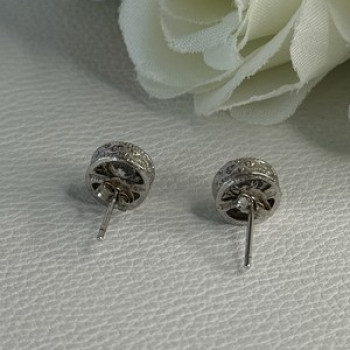 Shiny 925 Sterling Silver CZ Stud Earrings Length 0.30 Inch