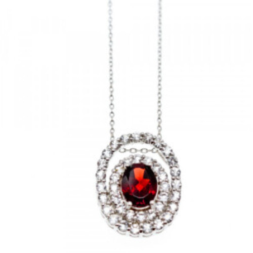 925 Sterling Silver Garnet & Goshenite Chain With Pendant