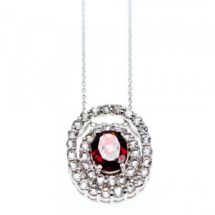 925 Sterling Silver Garnet & Goshenite Chain With Pendant