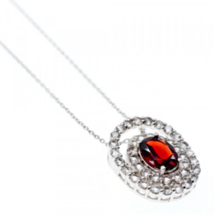 925 Sterling Silver Garnet & Goshenite Chain With Pendant