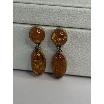 925 Sterling Silver Amber Earrings Length 1.50 Inch