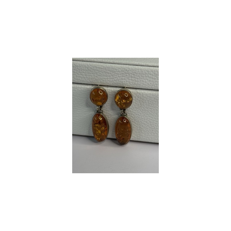 925 Sterling Silver Amber Earrings Length 1.50 Inch