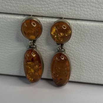 925 Sterling Silver Amber Earrings Length 1.50 Inch