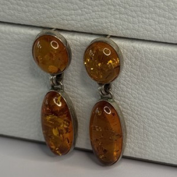 925 Sterling Silver Amber Earrings Length 1.50 Inch