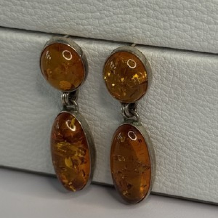 925 Sterling Silver Amber Earrings Length 1.50 Inch