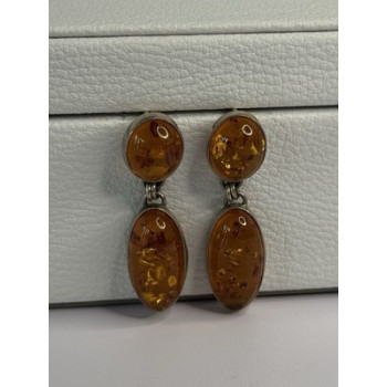 925 Sterling Silver Amber Earrings Length 1.50 Inch