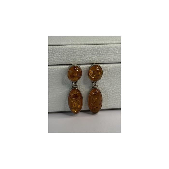 925 Sterling Silver Amber Earrings Length 1.50 Inch