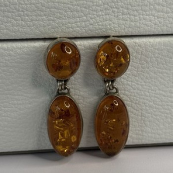 925 Sterling Silver Amber Earrings Length 1.50 Inch