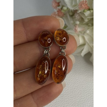 925 Sterling Silver Amber Earrings Length 1.50 Inch