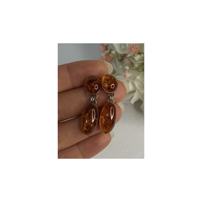 925 Sterling Silver Amber Earrings Length 1.50 Inch