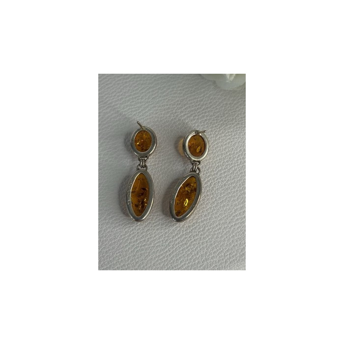 925 Sterling Silver Amber Earrings Length 1.50 Inch