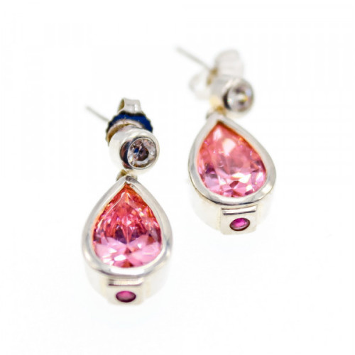 925 Sterling Silver Morganite, Beryl & Ruby Stud Earrings