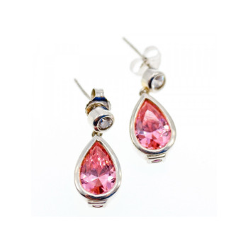 925 Sterling Silver Morganite, Beryl & Ruby Stud Earrings