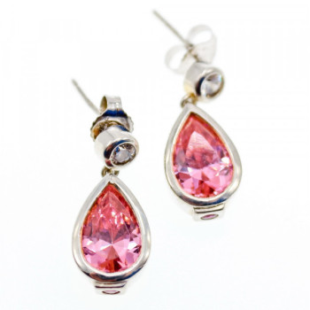 925 Sterling Silver Morganite, Beryl & Ruby Stud Earrings