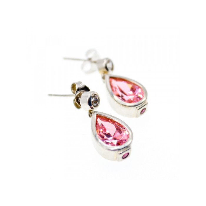 925 Sterling Silver Morganite, Beryl & Ruby Stud Earrings