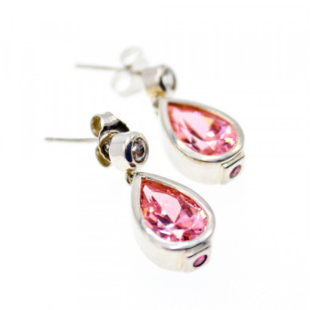 925 Sterling Silver Morganite, Beryl & Ruby Stud Earrings