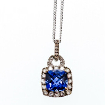 925 Sterling Silver Blue & White Sapphires Chain With Pendant
