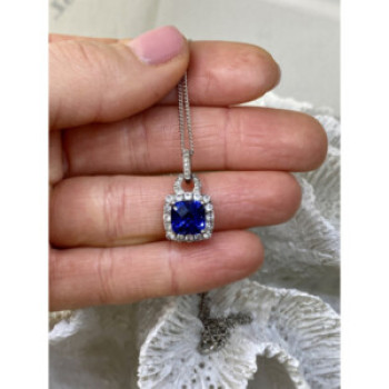 925 Sterling Silver Blue & White Sapphires Chain With Pendant