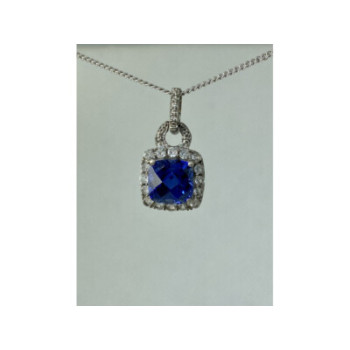 925 STERLING SILVER BLUE & WHITE SAPPHIRES CHAIN WITH PENDANT