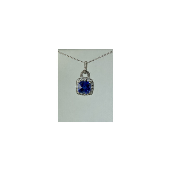 925 STERLING SILVER BLUE & WHITE SAPPHIRES CHAIN WITH PENDANT