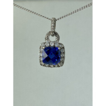 925 Sterling Silver Blue & White Sapphires Chain With Pendant