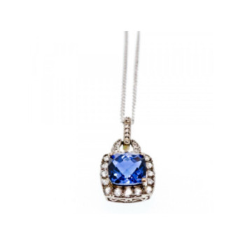 925 STERLING SILVER BLUE & WHITE SAPPHIRES CHAIN WITH PENDANT