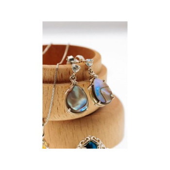 925 Sterling Silver Haliotis & Topaz Stud Earrings