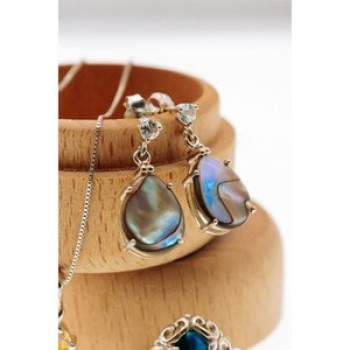 925 Sterling Silver Haliotis & Topaz Stud Earrings