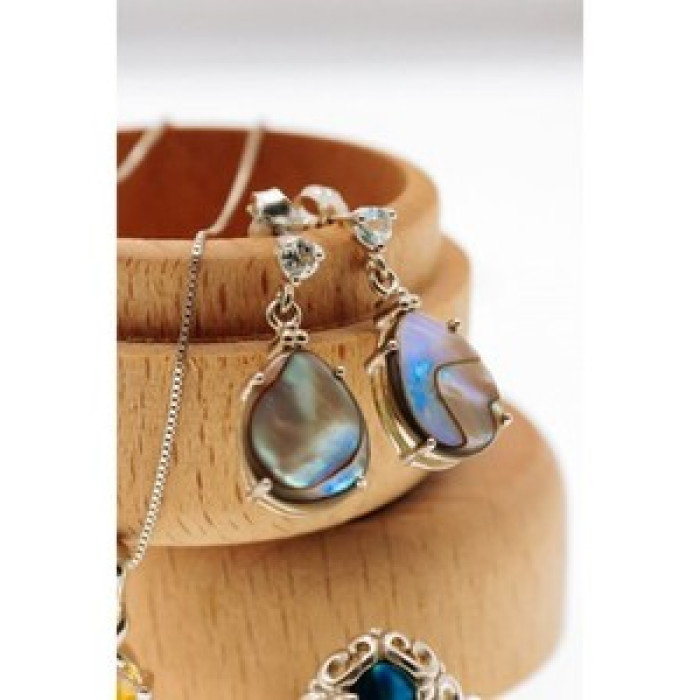 925 Sterling Silver Haliotis & Topaz Stud Earrings