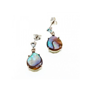 925 Sterling Silver Haliotis & Topaz Stud Earrings