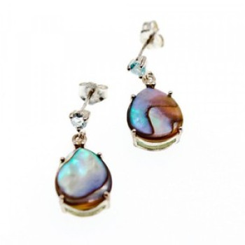 925 Sterling Silver Haliotis & Topaz Stud Earrings