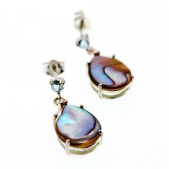 925 Sterling Silver Haliotis & Topaz Stud Earrings