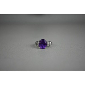 925 Sterling Silver Amethyst & Colorless Topaz Ring Size 6.5