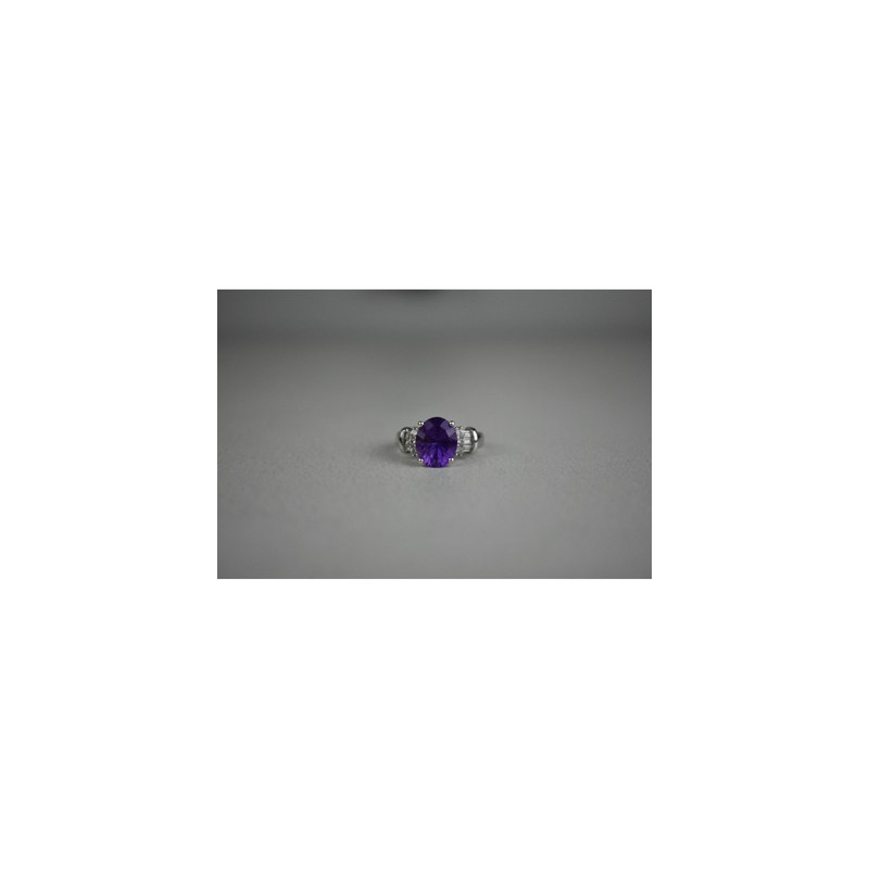 925 Sterling Silver Amethyst & Colorless Topaz Ring Size 6.5