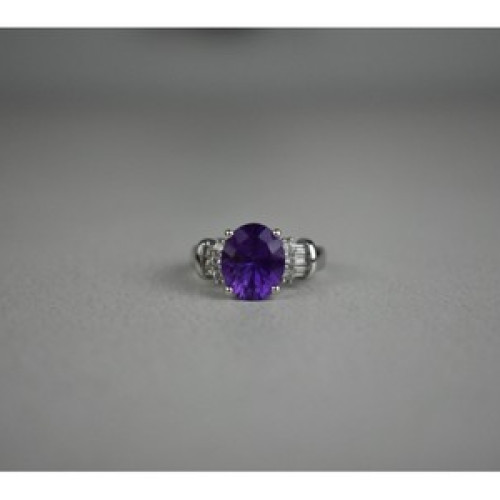 925 Sterling Silver Amethyst & Colorless Topaz Ring Size 6.5