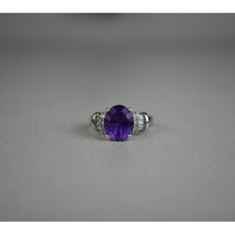 925 Sterling Silver Amethyst & Colorless Topaz Ring Size 6.5