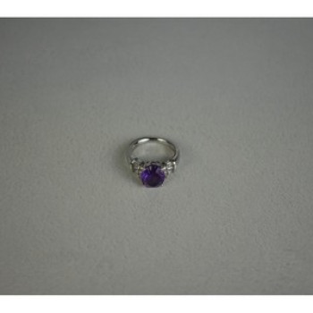 925 Sterling Silver Amethyst & Colorless Topaz Ring Size 6.5