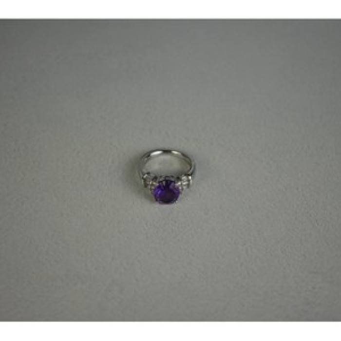 925 Sterling Silver Amethyst & Colorless Topaz Ring Size 6.5