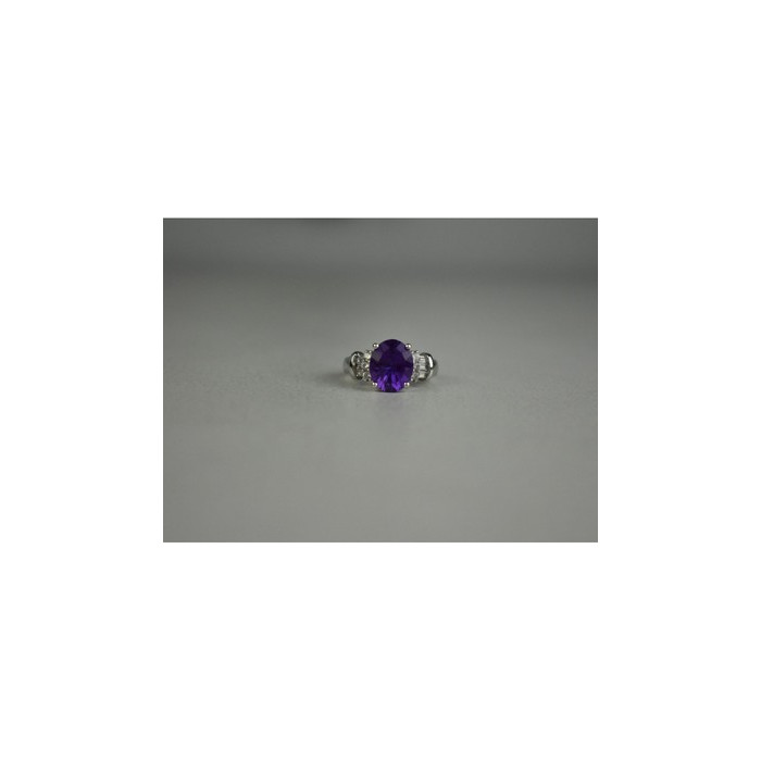 925 Sterling Silver Amethyst & Colorless Topaz Ring Size 6.5