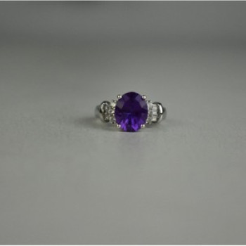 925 Sterling Silver Amethyst & Colorless Topaz Ring Size 6.5