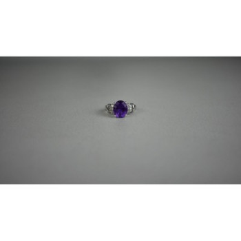 925 Sterling Silver Amethyst & Colorless Topaz Ring Size 6.5