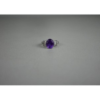 925 Sterling Silver Amethyst & Colorless Topaz Ring Size 6.5