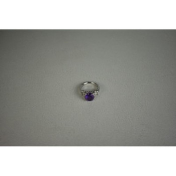 925 Sterling Silver Amethyst & Colorless Topaz Ring Size 6.5