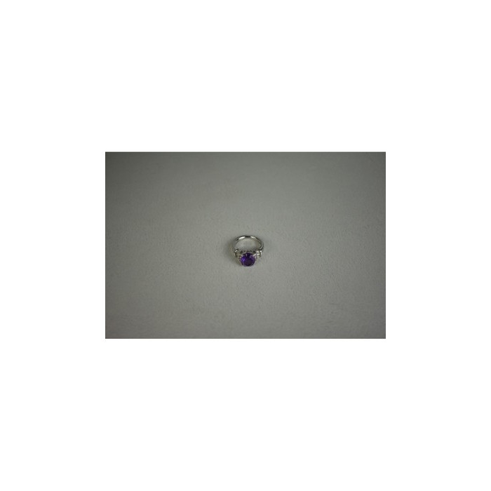 925 Sterling Silver Amethyst & Colorless Topaz Ring Size 6.5