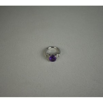 925 Sterling Silver Amethyst & Colorless Topaz Ring Size 6.5