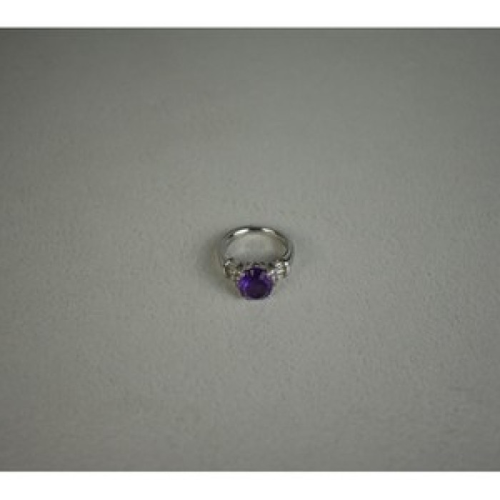 925 Sterling Silver Amethyst & Colorless Topaz Ring Size 6.5
