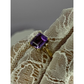 10K YELLOW GOLD AMETHYST & DIAMONDS RING SIZE 6.5