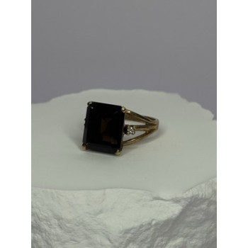 10K YELLOW GOLD BROWN TOURMALINE & DIAMONDS RING SIZE 6