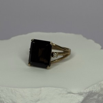 10K Yellow Gold Brown Tourmaline & Diamonds Ring Size 6